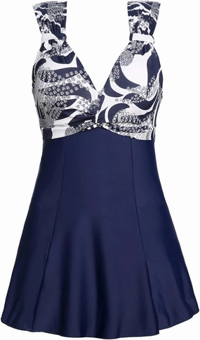 MiYang Women's One Piece High Waist Printing Swim Dress Padded Swimwear