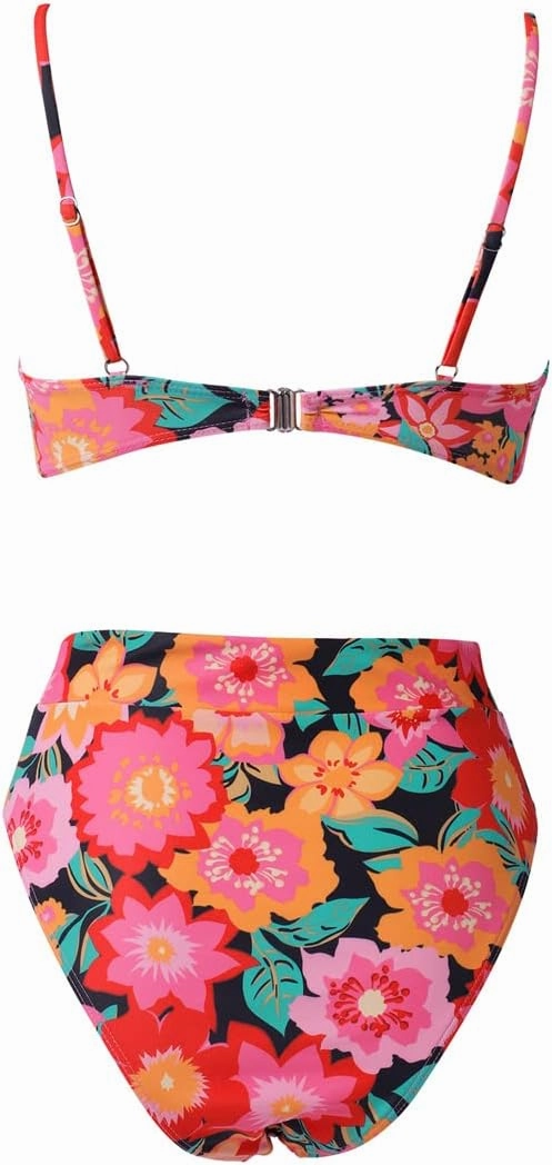 MOSHENGQI Women High Wasited Bikini Shoulder Strap 2 Piece High Cut String Swimsuits