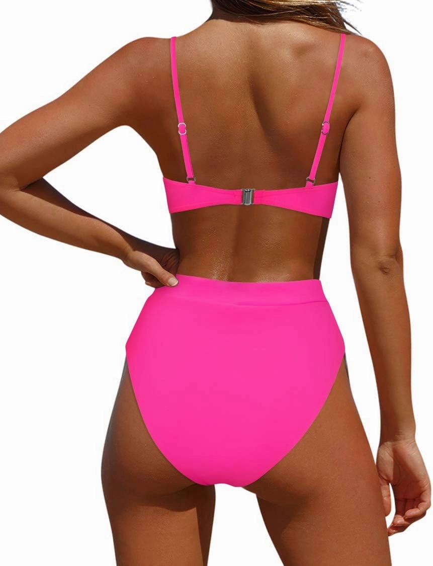 MOSHENGQI Women High Wasited Bikini Shoulder Strap 2 Piece High Cut String Swimsuits