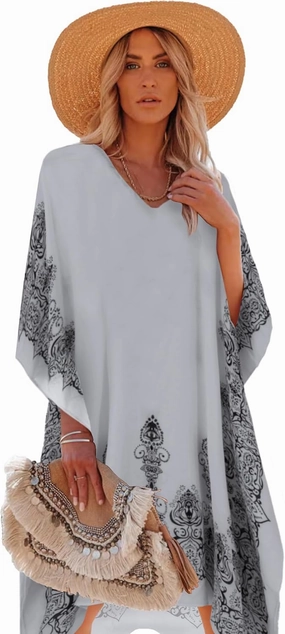 Moss Rose Women's Swimsuit Cover up Beach Kaftan for Bathing Suit with Floral Pattern