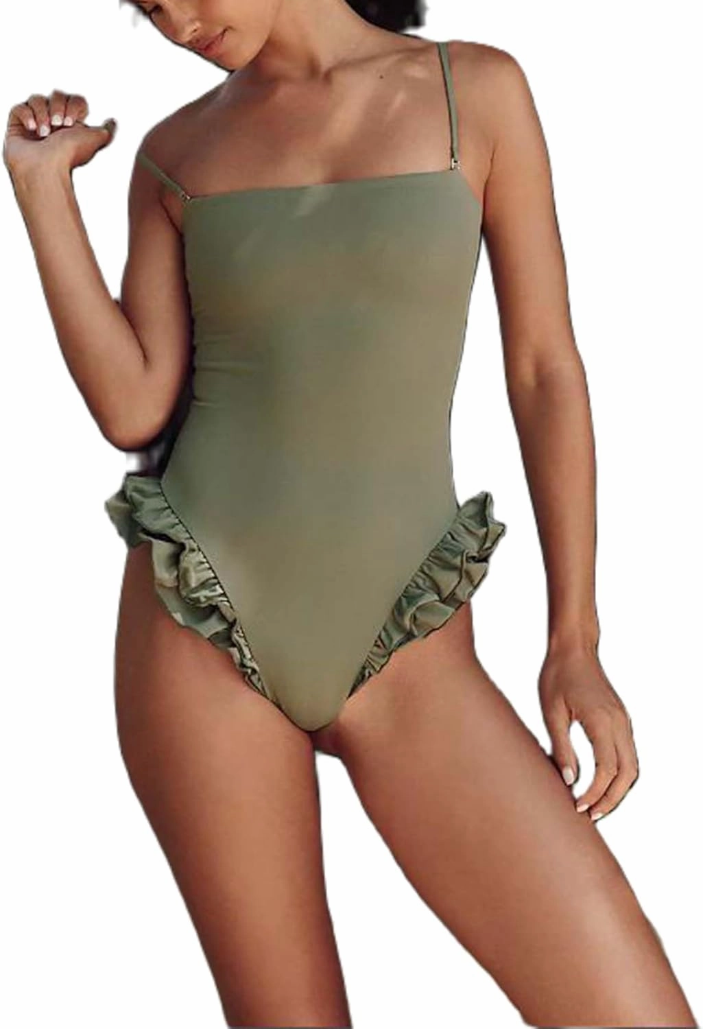 Mxiqqpltky One Piece Womens Swimsuits Y2k Ruffle Bathing Suit Spaghetti Strap Square Neck Tummy Control Slimming Swimwear