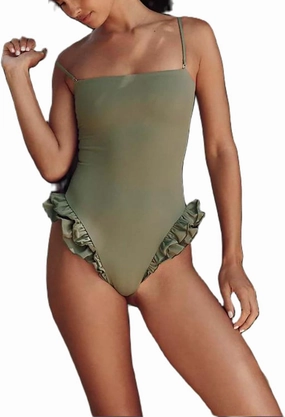 Mxiqqpltky One Piece Womens Swimsuits Y2k Ruffle Bathing Suit Spaghetti Strap Square Neck Tummy Control Slimming Swimwear