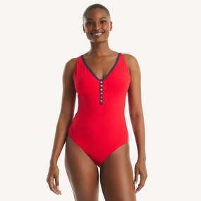 Nautica Womens Textured One-Piece Swim