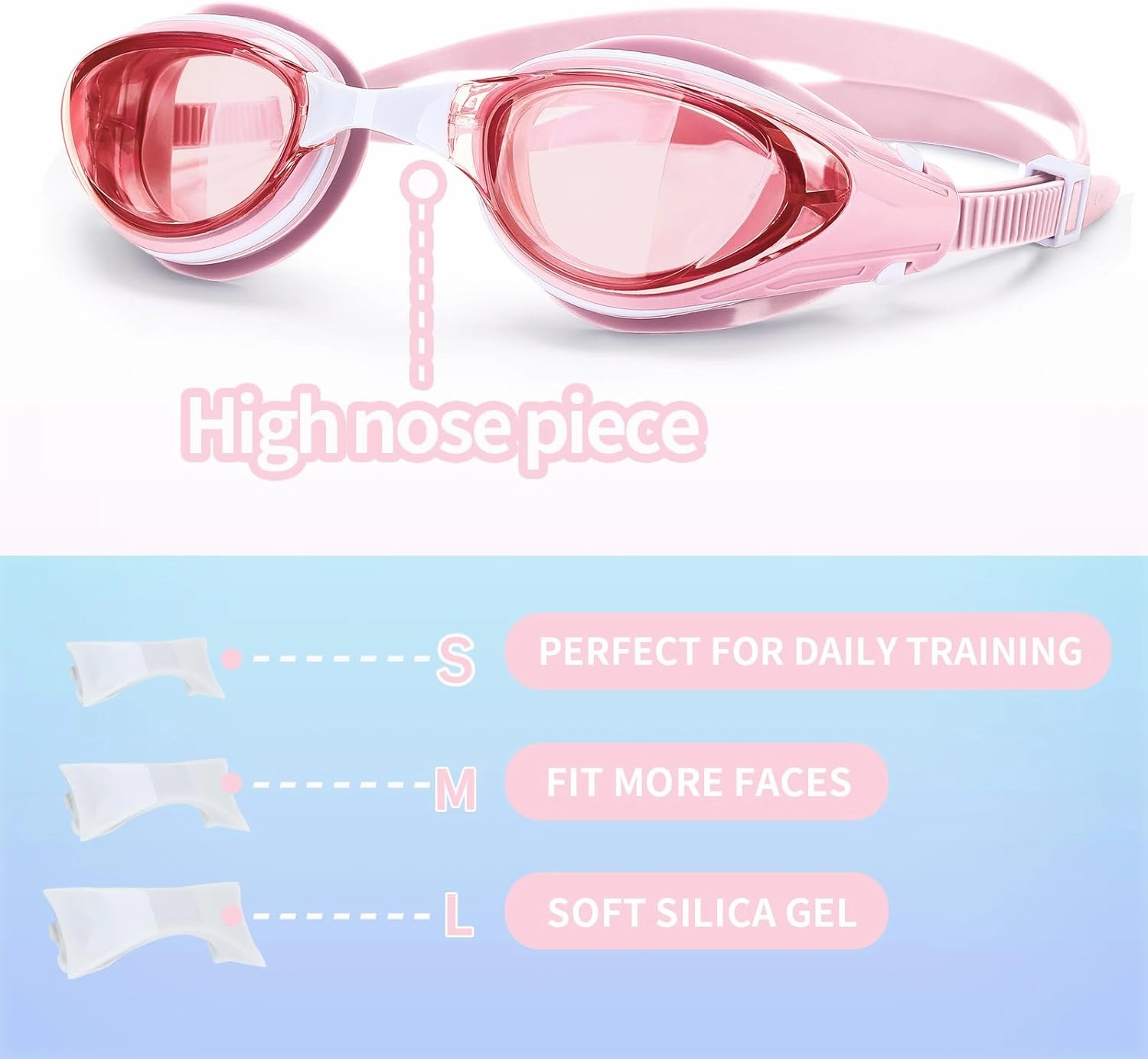 Nearsighted Swim Goggles, Anti-Fog, Dual Strap, Auto Buckle, Short Sighted Swimming Goggles for Men Women Adult Junior