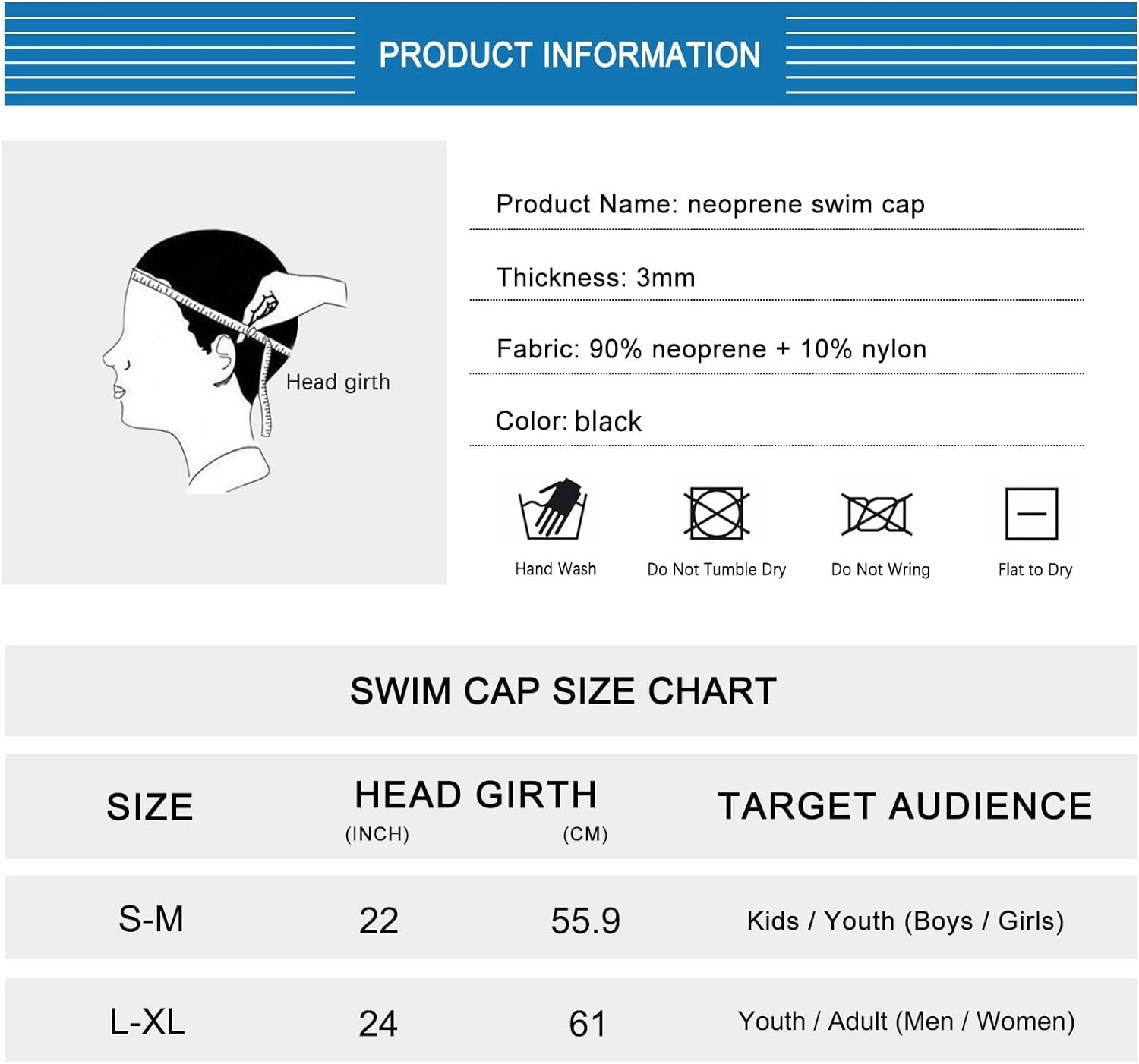 Neoprene Diving Hood Wetsuit Cap for Men Women and Youth 3mm Thermal Scuba Headband Swim Beanie, Long Hair Protection Hat for Swimming Surfing Windsurfing Snorkeling Water Sports