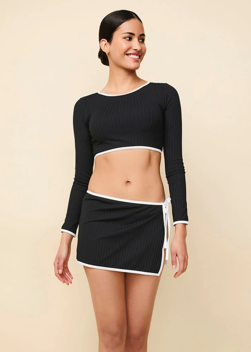 Nola Ribbed Rashguard Noir / Optic White