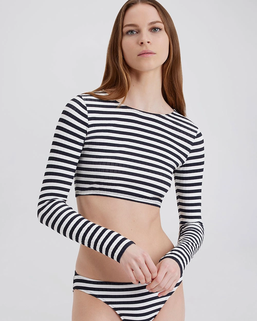 Nola Ribbed Rashguard Noir Optic White Stripe