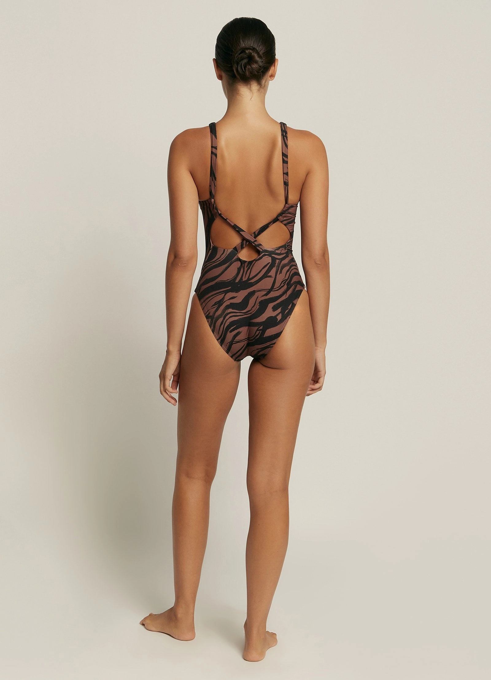 Nomade High Neck One Piece - Burnt Clay/Black