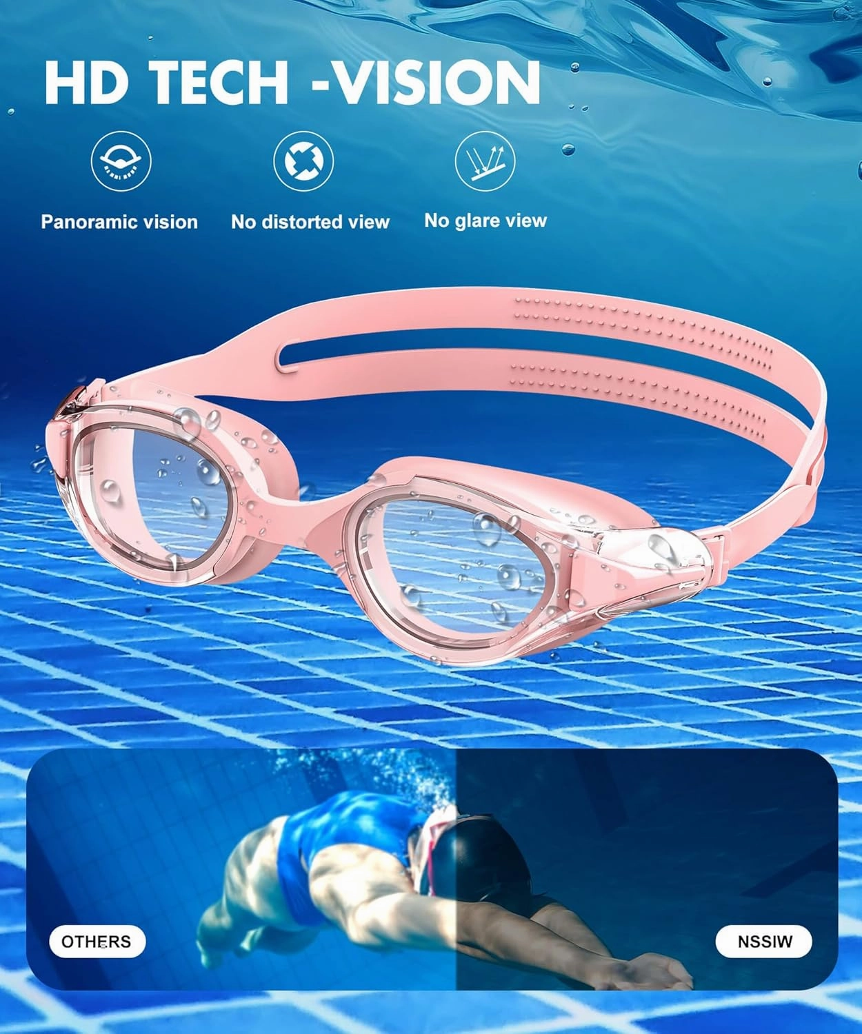 NSSIW Swim Goggles Adult Swimming-Goggles: Pool Goggles for Men and Women with Anti Fog UV400 Protection No Leak 3 Pack