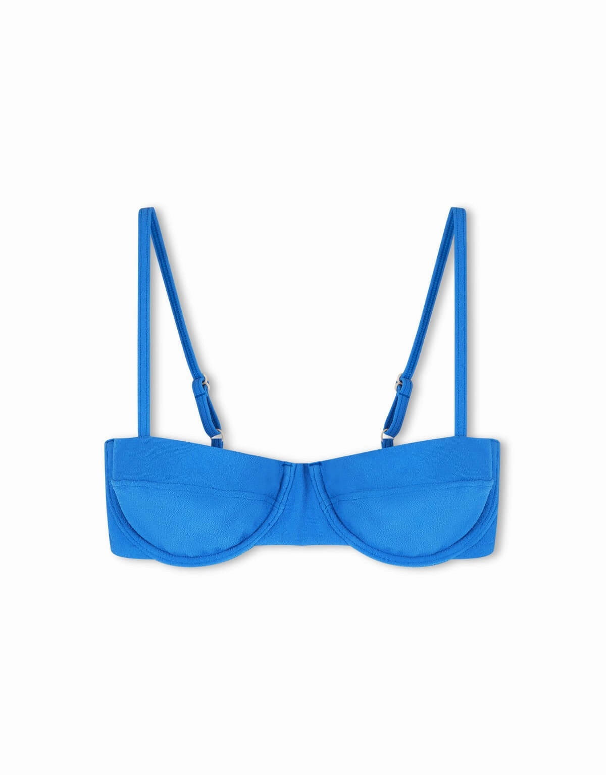Ocean Blue Textured Underwire Balconette Bra Cup Bikini Top