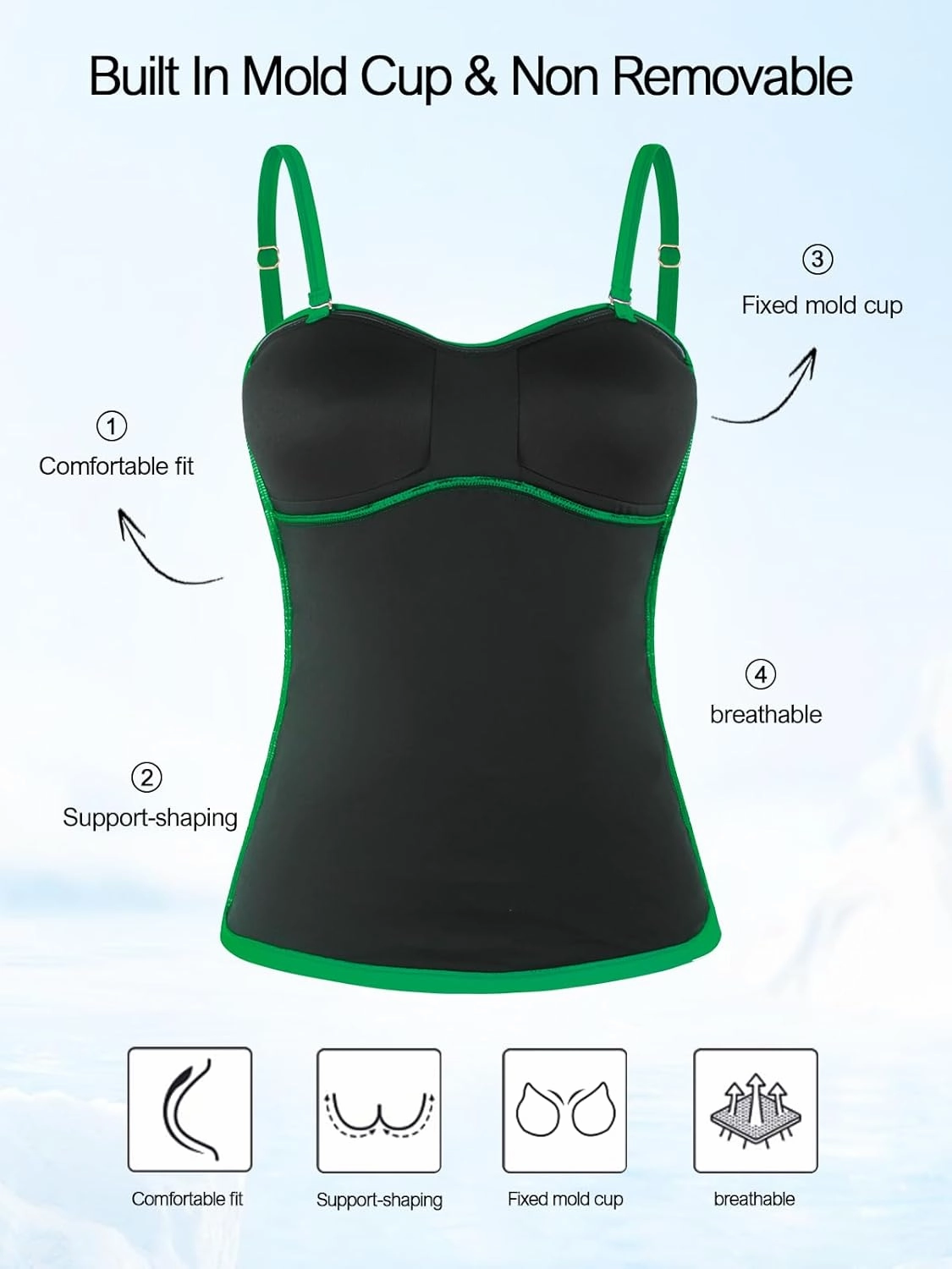 Ocean Blues Women's Strapless Bandeau Swimsuit Top Ruched Tummy Control Tankini Top Only