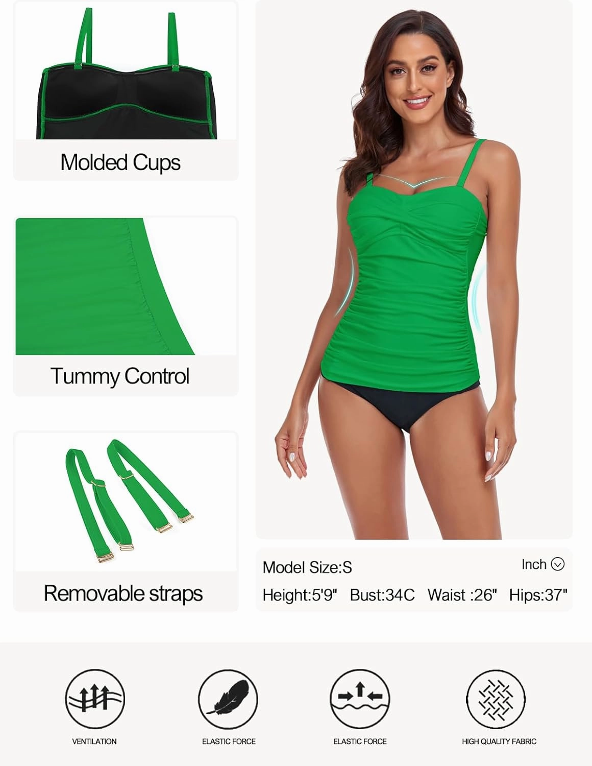 Ocean Blues Women's Strapless Bandeau Swimsuit Top Ruched Tummy Control Tankini Top Only