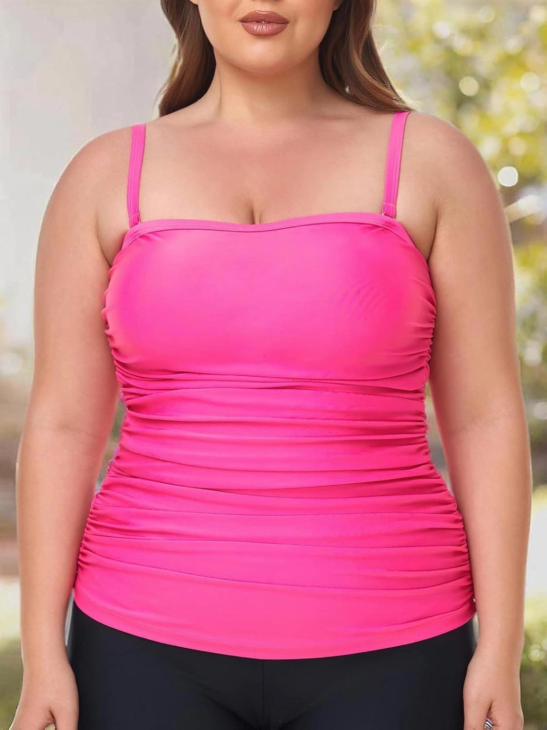 Ocean Blues Women's Strapless Bandeau Tankini Top Tummy Control Bathing Suit Top Only