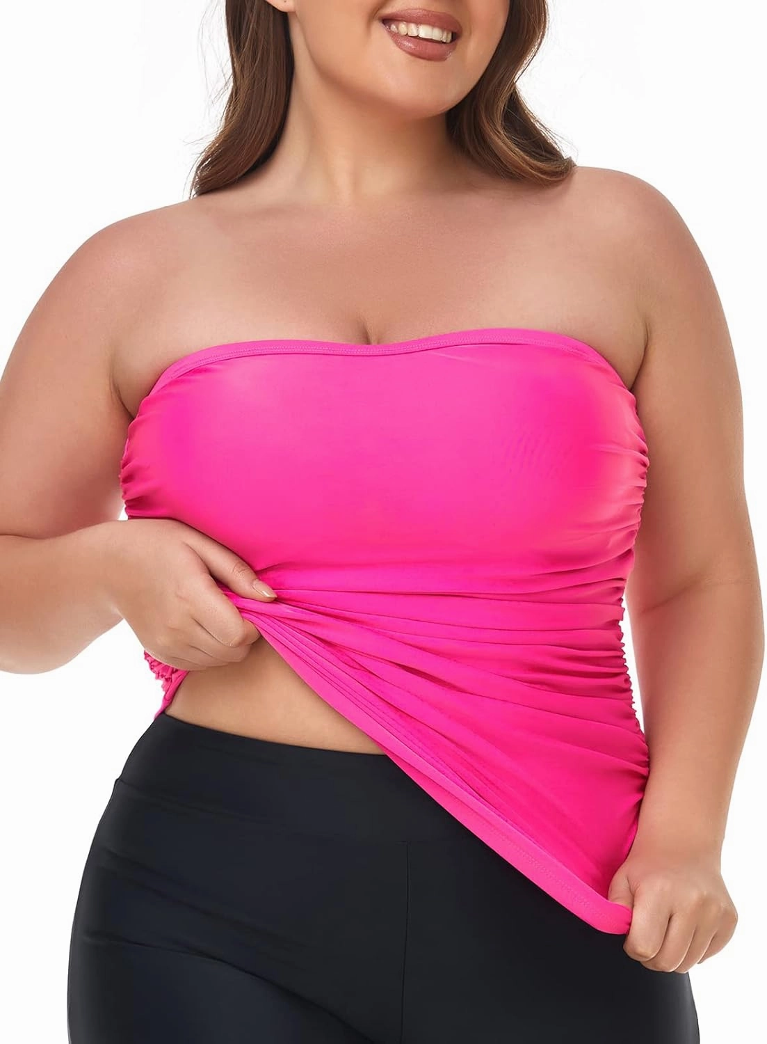 Ocean Blues Women's Strapless Bandeau Tankini Top Tummy Control Bathing Suit Top Only