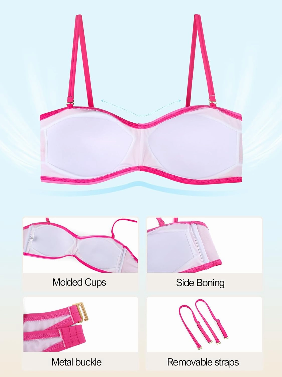 Ocean Blues Women's Strapless Bikini Top Bandeau Swimsuit Off Shoulders Bikini Top Wire-Free Bathing Suit Top
