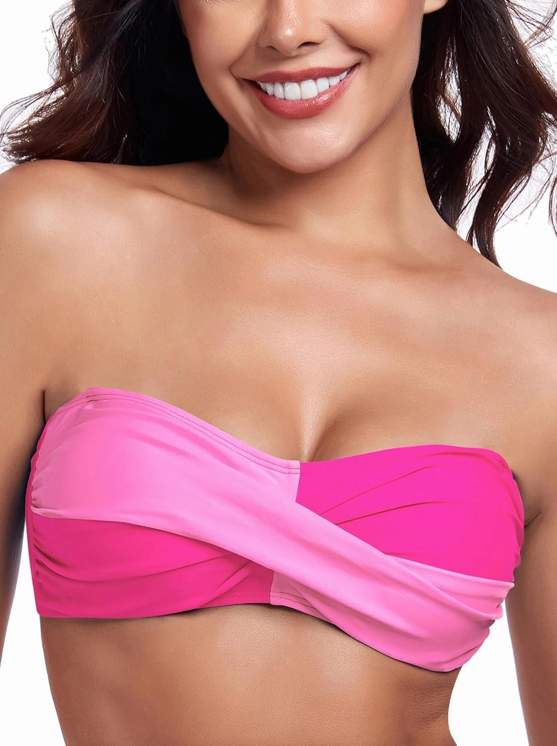 Ocean Blues Women's Strapless Bikini Top Bandeau Swimsuit Off Shoulders Bikini Top Wire-Free Bathing Suit Top