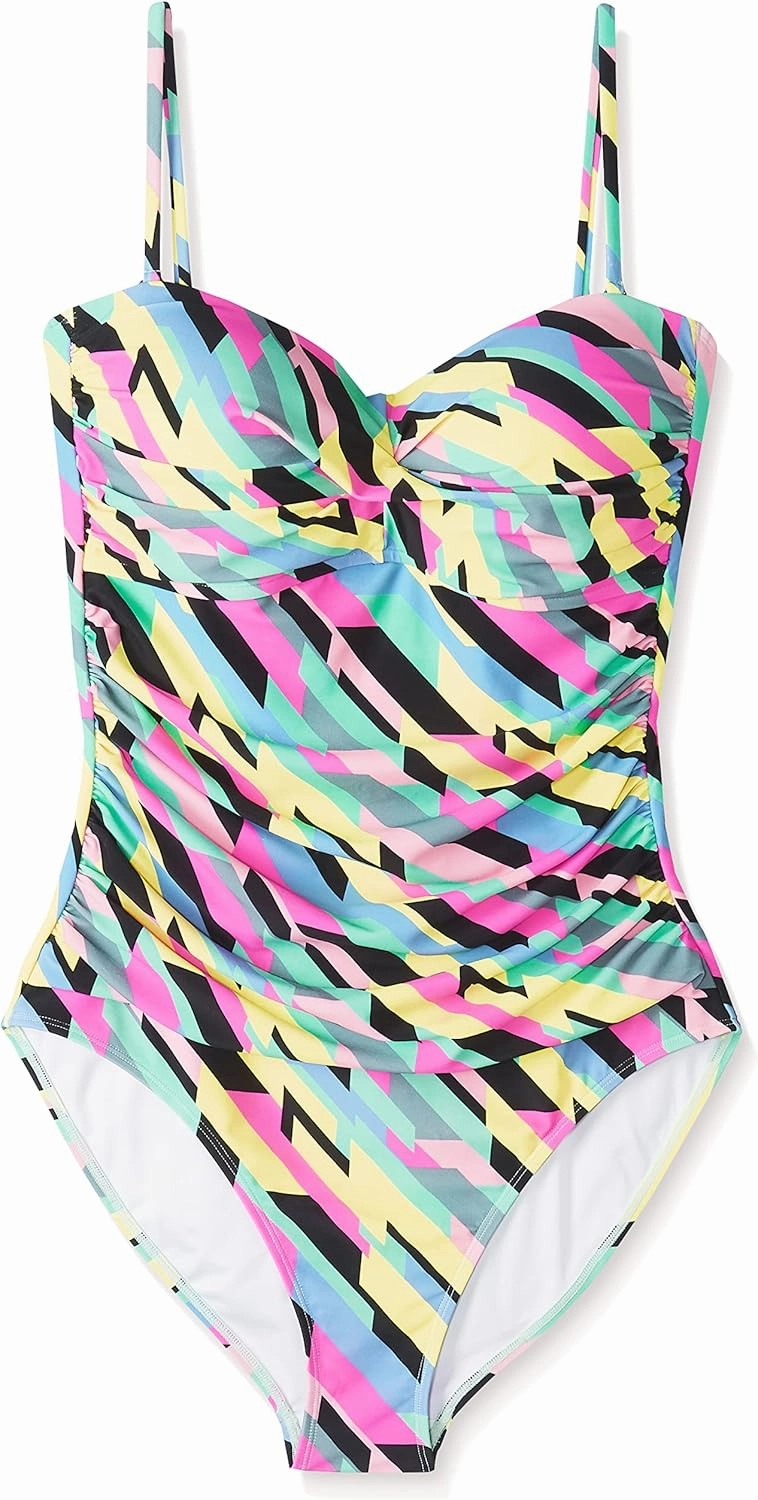 Ocean Blues Womens Bandeau One Pieces Swimsuit Molded Cups Shirring Tummy Control Bathing Suit