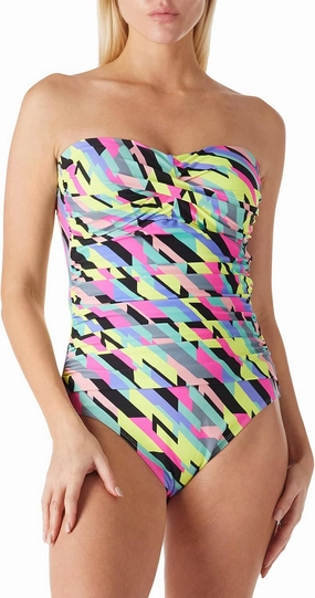 Ocean Blues Womens Bandeau One Pieces Swimsuit Molded Cups Shirring Tummy Control Bathing Suit