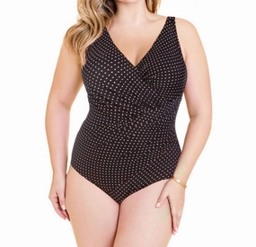 Oceanus One Piece In Pin Point Swimsuit - Plus In Black/ White