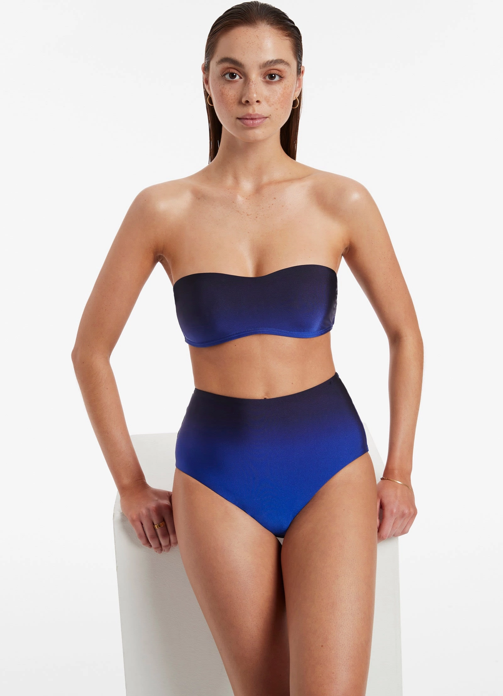 Oia Sunset High Waist Bikini Bottom - Ocean