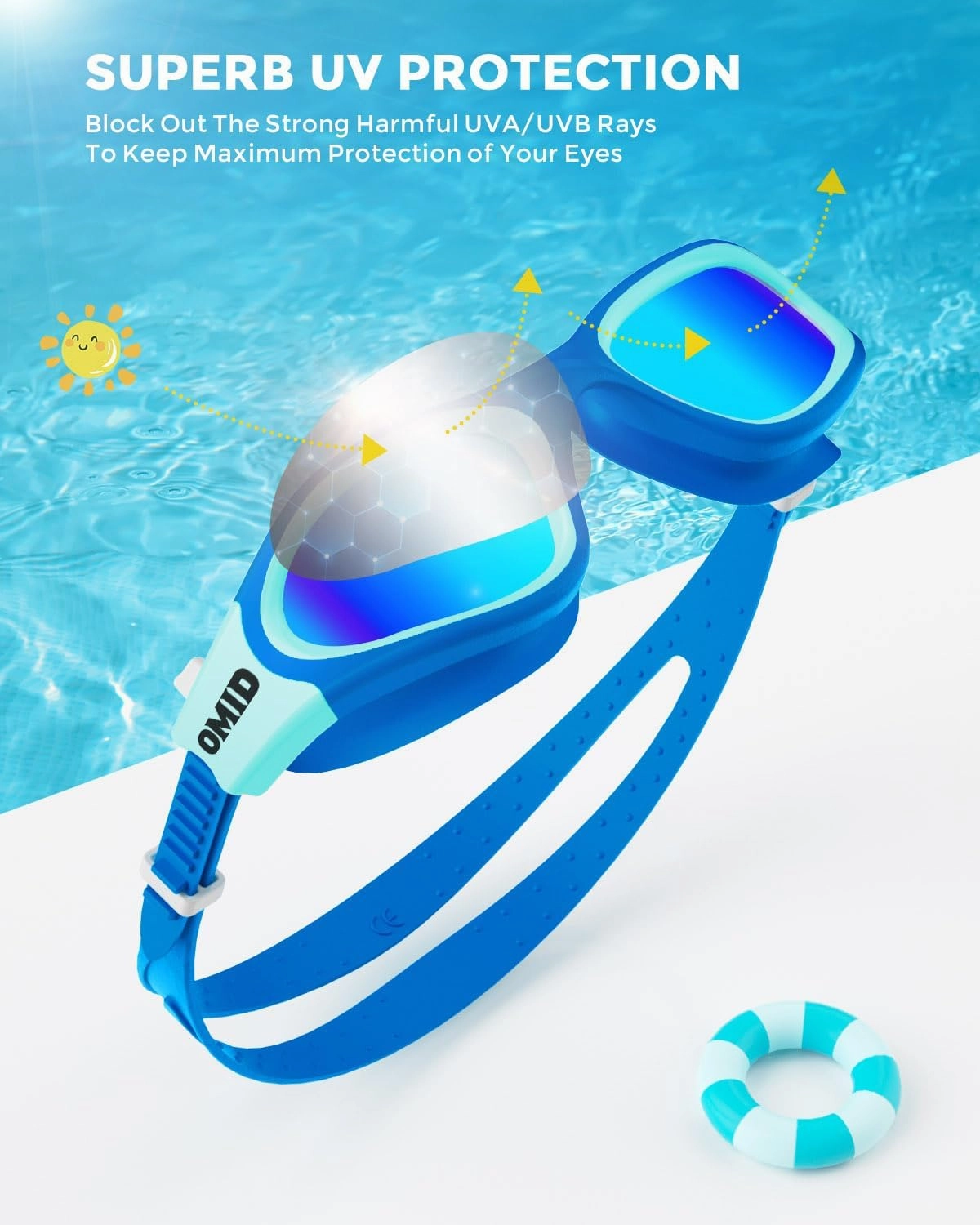 OMID Kids Swim Goggles, P2mini Polarized Swimming Goggles Comfortable for Age 6-14