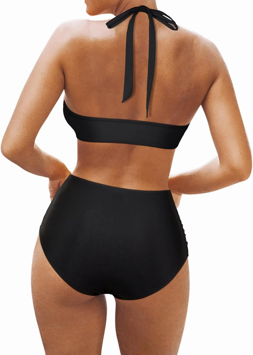 OMKAGI Women Mesh High Waisted Bikini Set Sexy V Neck Tummy Control Swimsuit Bathing Suit
