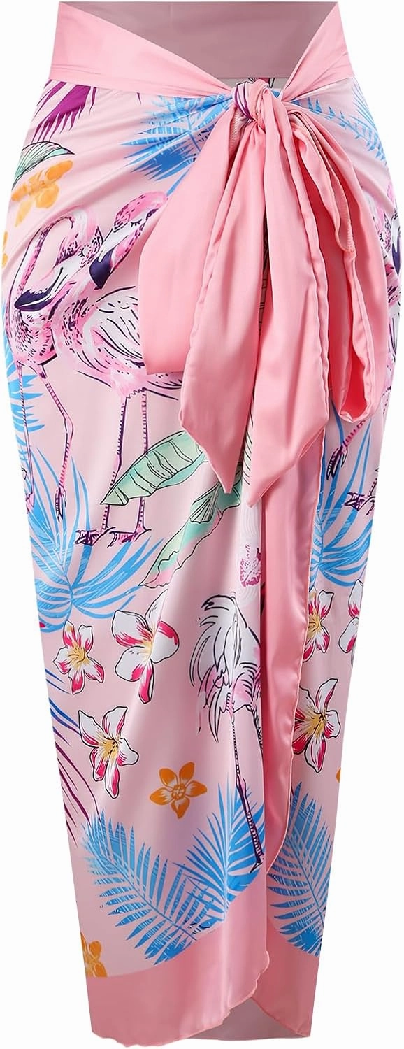 One Piece Bathing Suit for Women with Beach Cover up Wrap Skirt Swimsuit Sarong Retro Floral Print Bikini Set