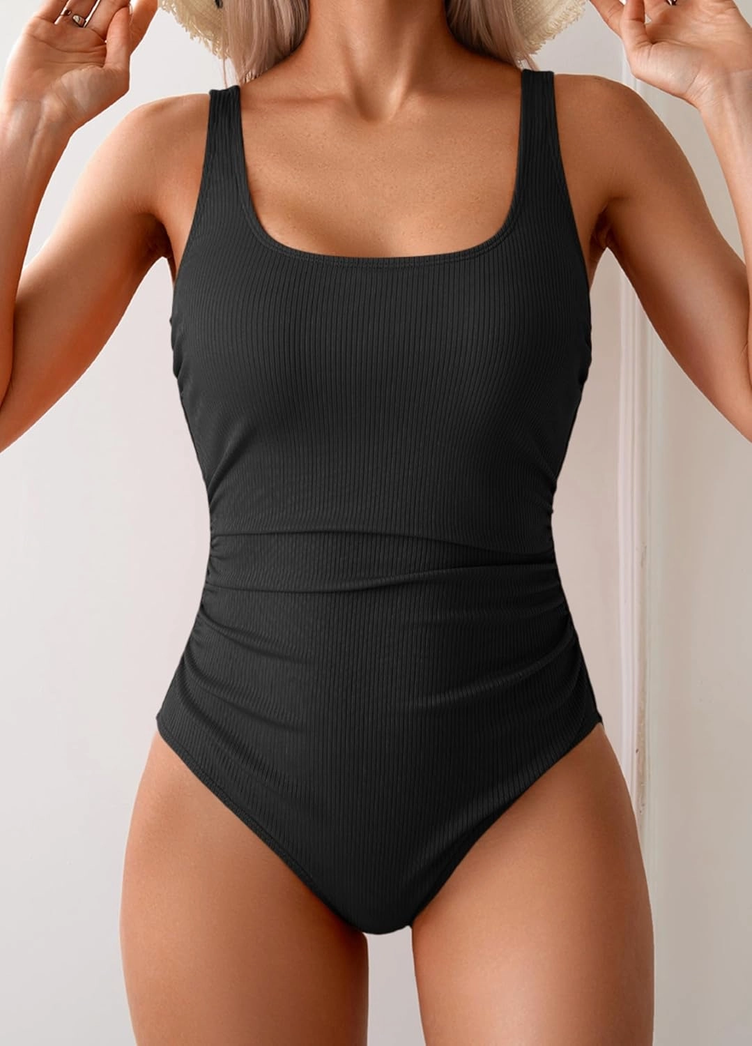 One Piece Swimsuit for Women Ribbed Tummy Control Bathing Suit Ruched Swim Suit Slimming Swimwear