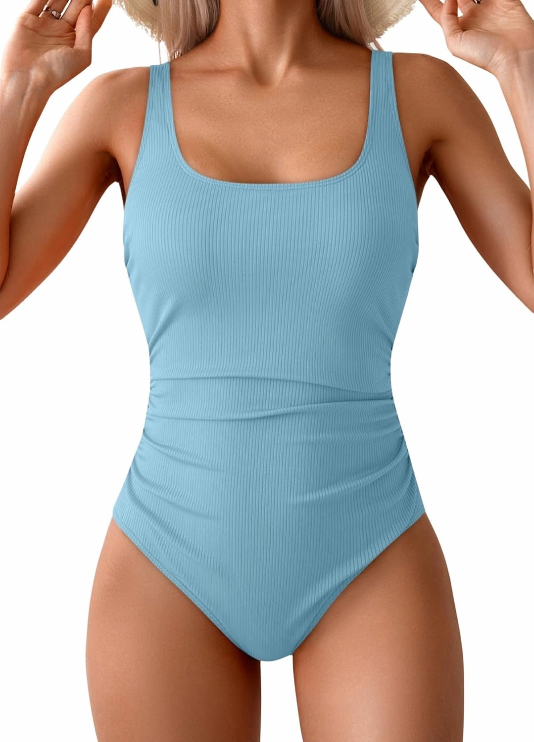 One Piece Swimsuit for Women Ribbed Tummy Control Bathing Suit Ruched Swim Suit Slimming Swimwear