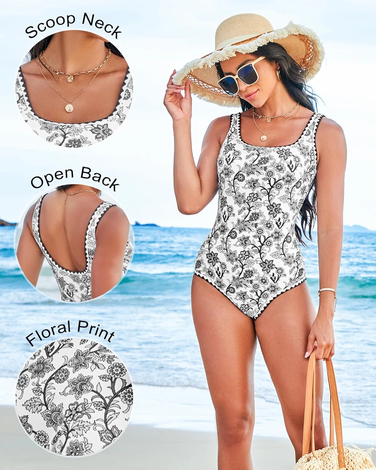 One Piece Swimsuit for Women Tummy Control Bathing Suit Full Coverage Modest Swim Suits Floral Teen Swimwear