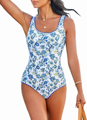 One Piece Swimsuit for Women Tummy Control Bathing Suit Full Coverage Modest Swim Suits Floral Teen Swimwear