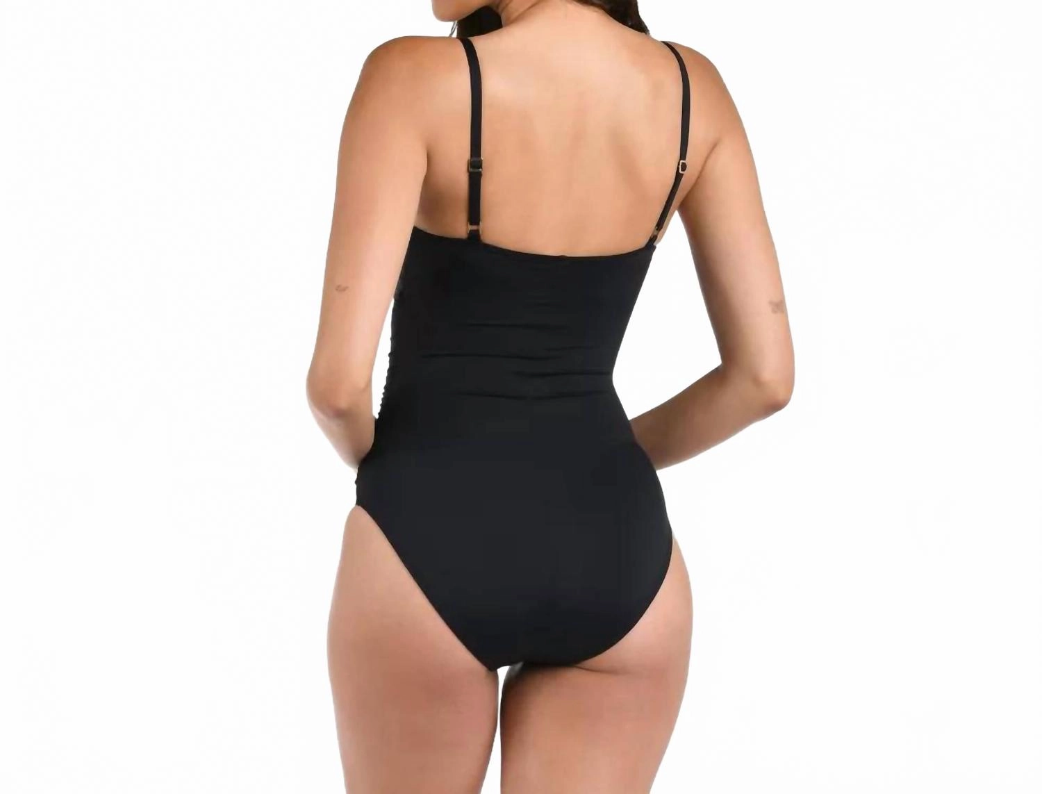 One Piece Swimsuit Island Goddess Shirred Side Bathing Suit In Black