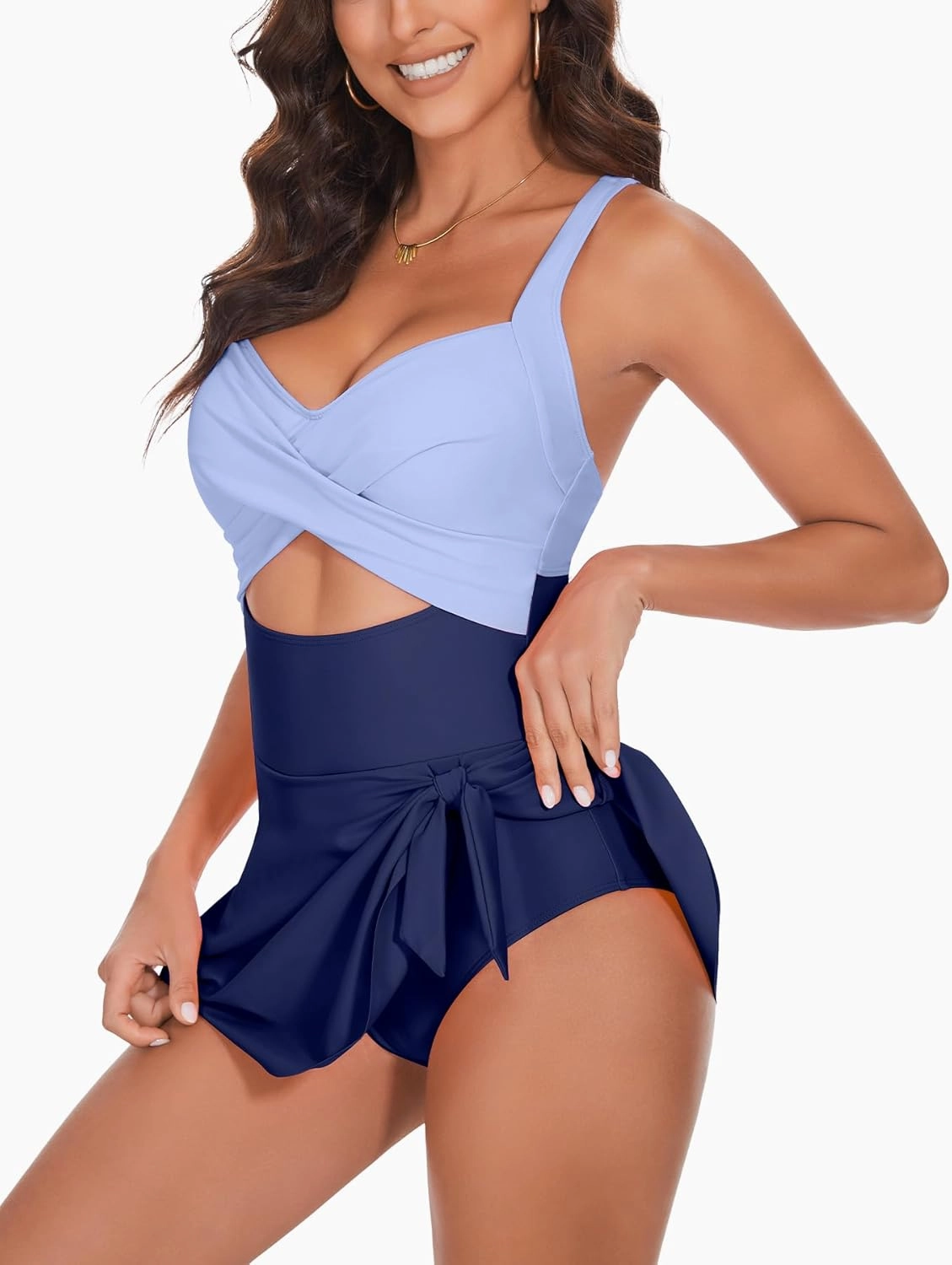 One Piece Swimsuit Women Tummy Control Swim Dress Sexy Criss Cross Tie Back Bathing Suit
