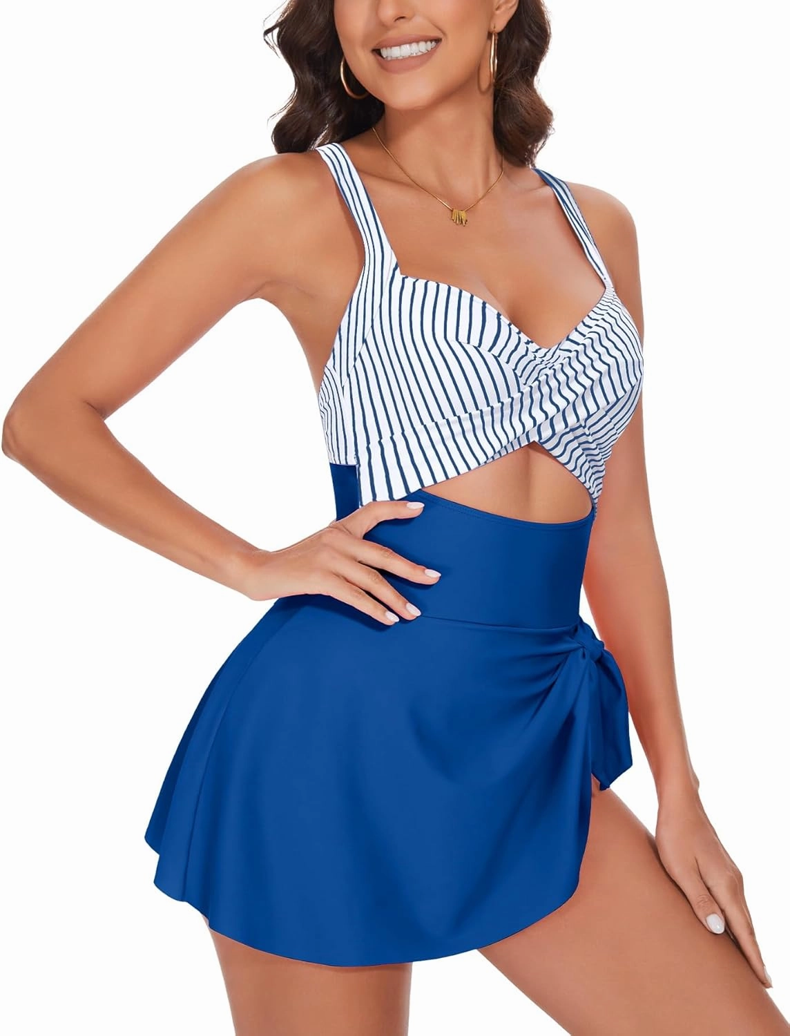One Piece Swimsuit Women Tummy Control Swim Dress Sexy Criss Cross Tie Back Bathing Suit