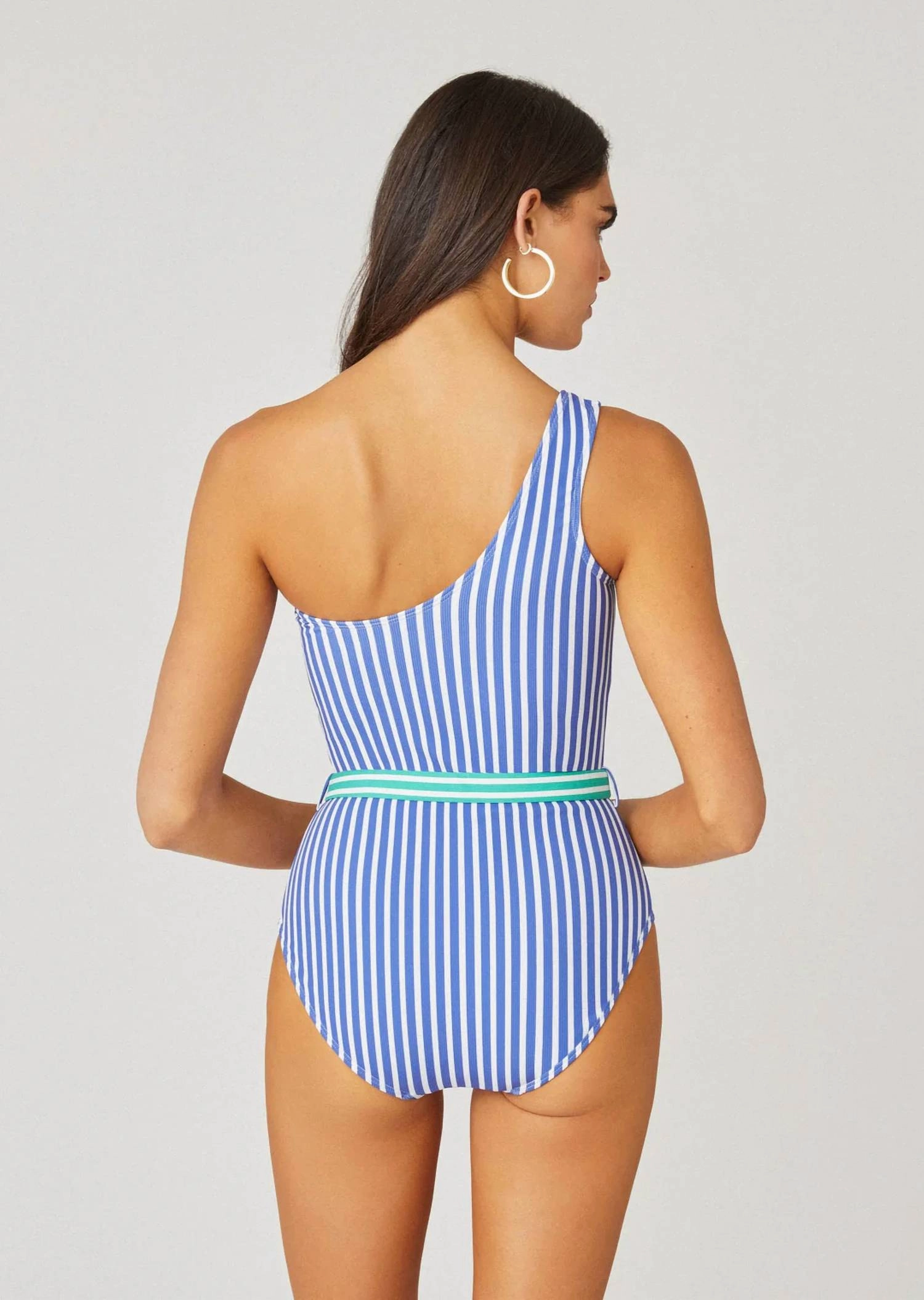 One Shoulder One Piece Swimsuit In Sea Blue/optic