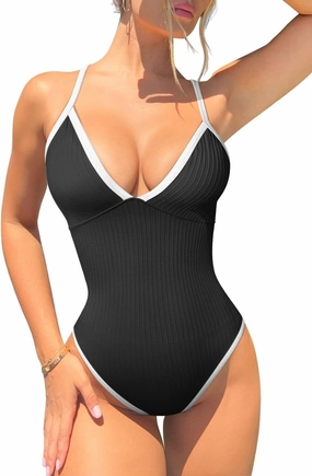OQQ Women's One Piece Swimsuit Tummy Control V Neck Bathing Suits 2025 Trendy