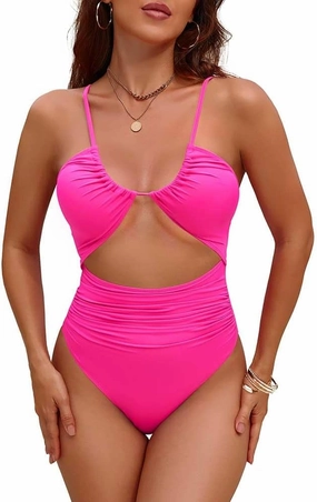 oten Women Sexy One Piece Tummy Control Swimsuits Cut Out Ruched High Waisted 1 Piece Bathing Suit Swimwear