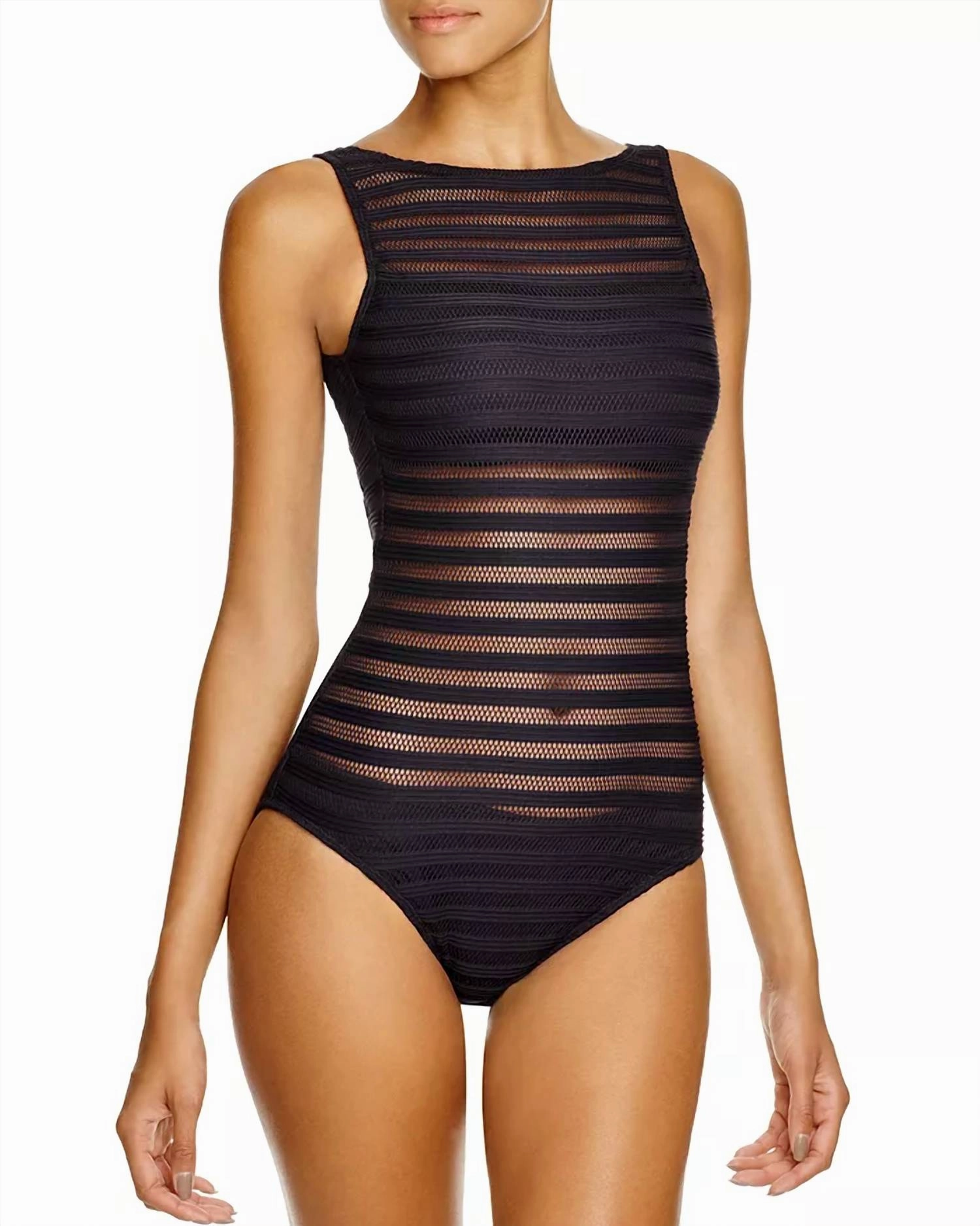 Ottoman Boat Neck One Piece Swimsuit In Black