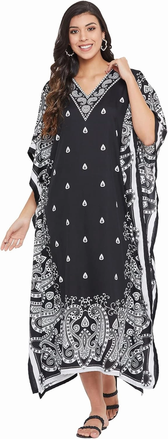 Oussum Plus Size Kaftan for Women Polyester Summer Caftan Swimwear Cover Ups Maxi Beach Dress