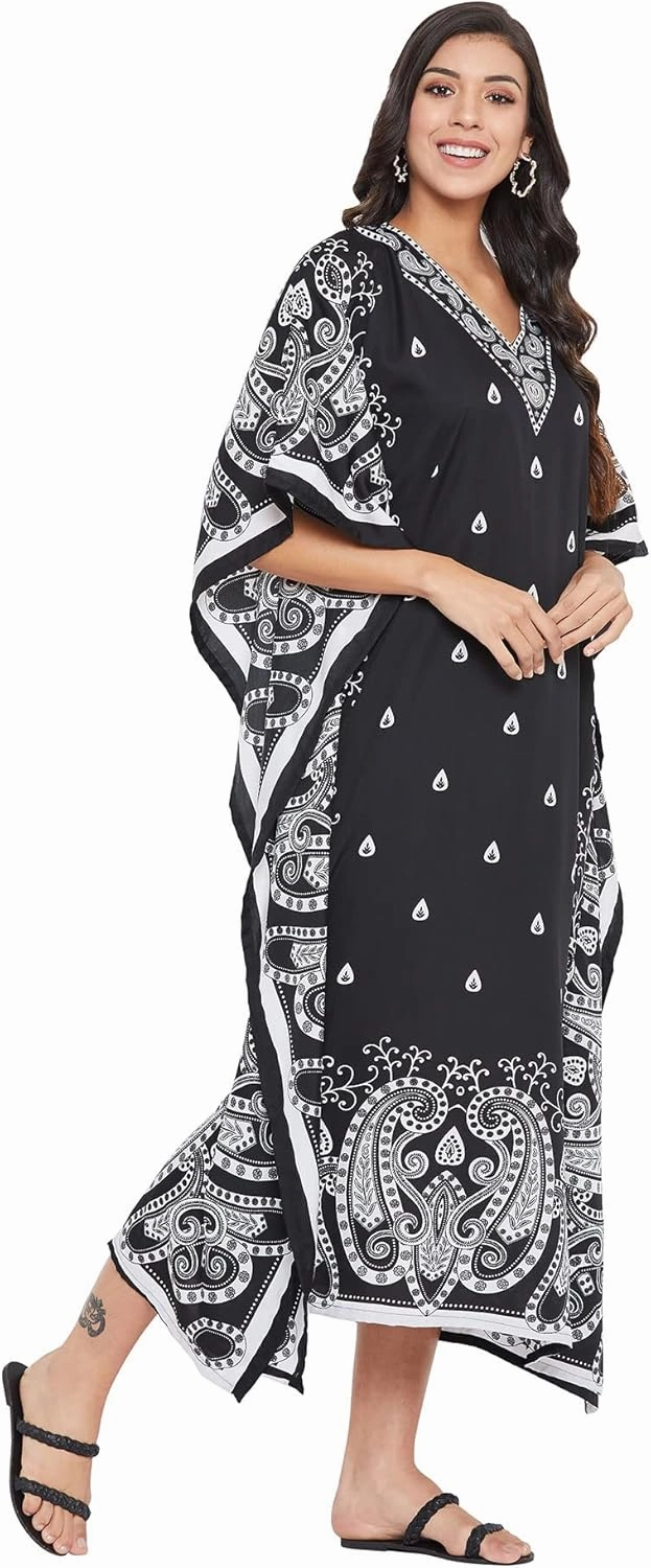 Oussum Plus Size Kaftan for Women Polyester Summer Caftan Swimwear Cover Ups Maxi Beach Dress