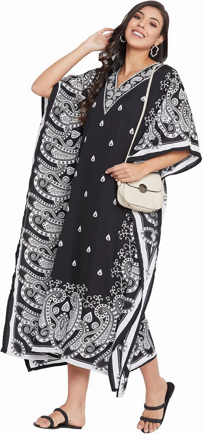 Oussum Plus Size Kaftan for Women Polyester Summer Caftan Swimwear Cover Ups Maxi Beach Dress