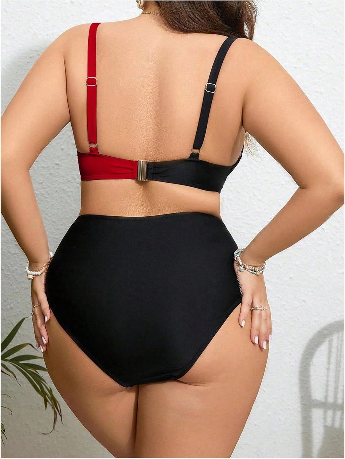 OYOANGLE Women's Plus Size Color Block Bikini Sets High Waisted Swimsuit Two Piece Push Up Bathing Suits