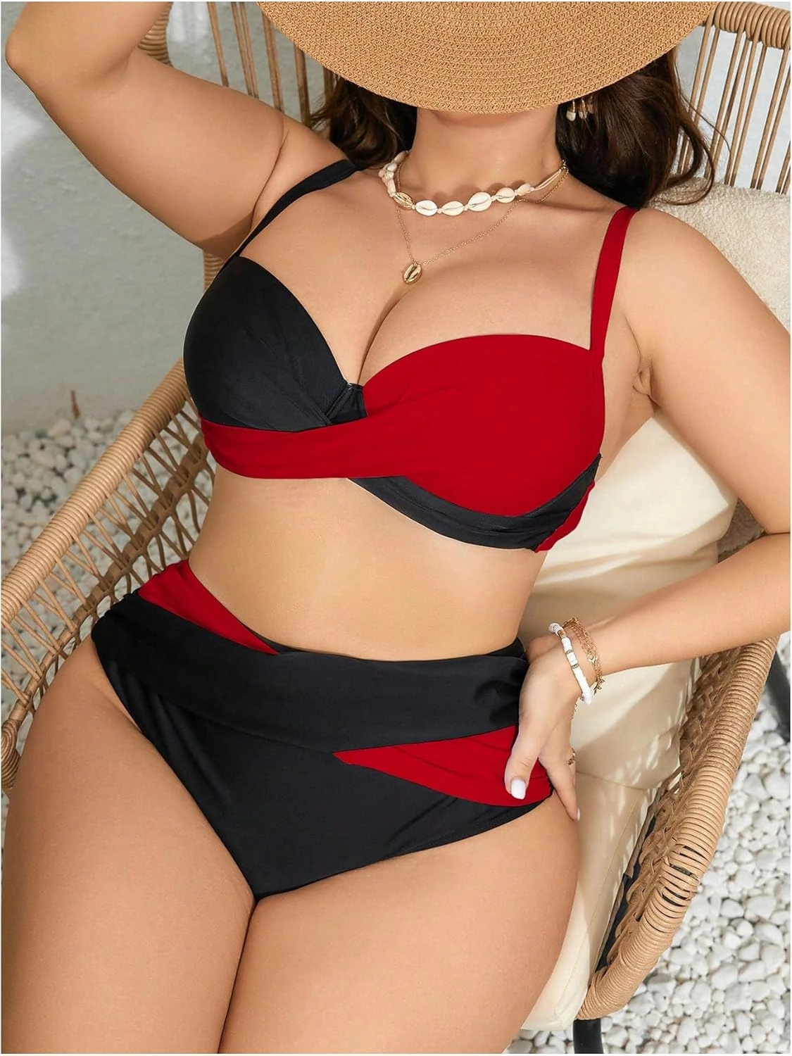 OYOANGLE Women's Plus Size Color Block Bikini Sets High Waisted Swimsuit Two Piece Push Up Bathing Suits