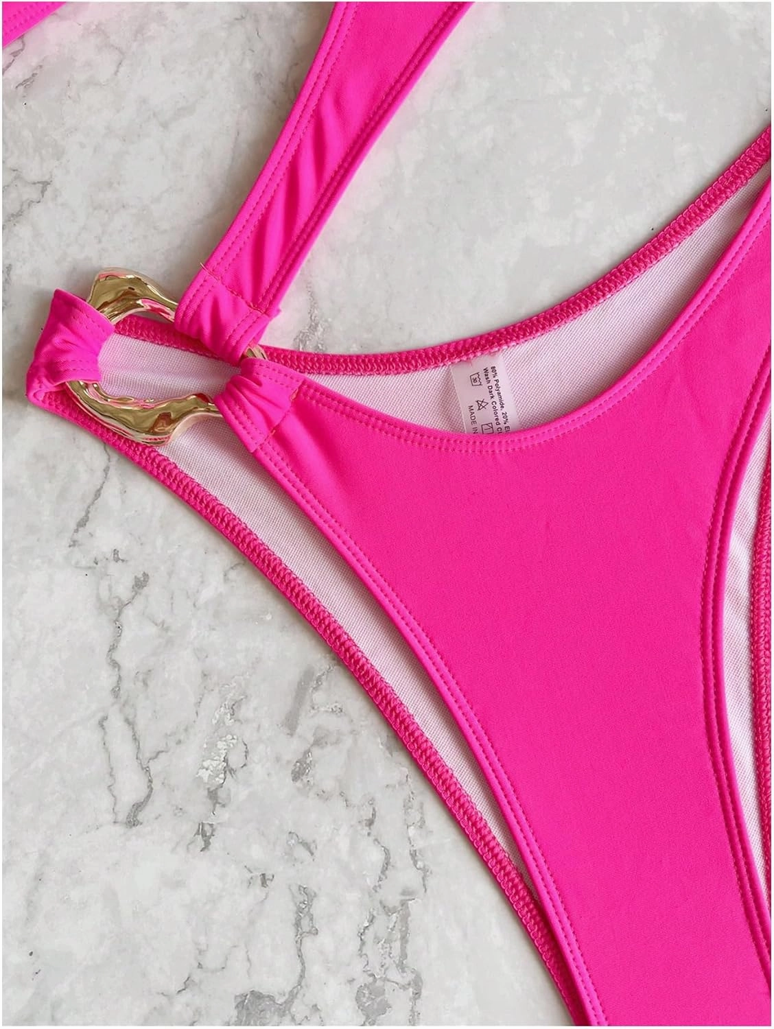 OYOANGLE Women's Ring Linked Cut Out One Shoulder One Piece Swimsuit High Cut Bathing Suits