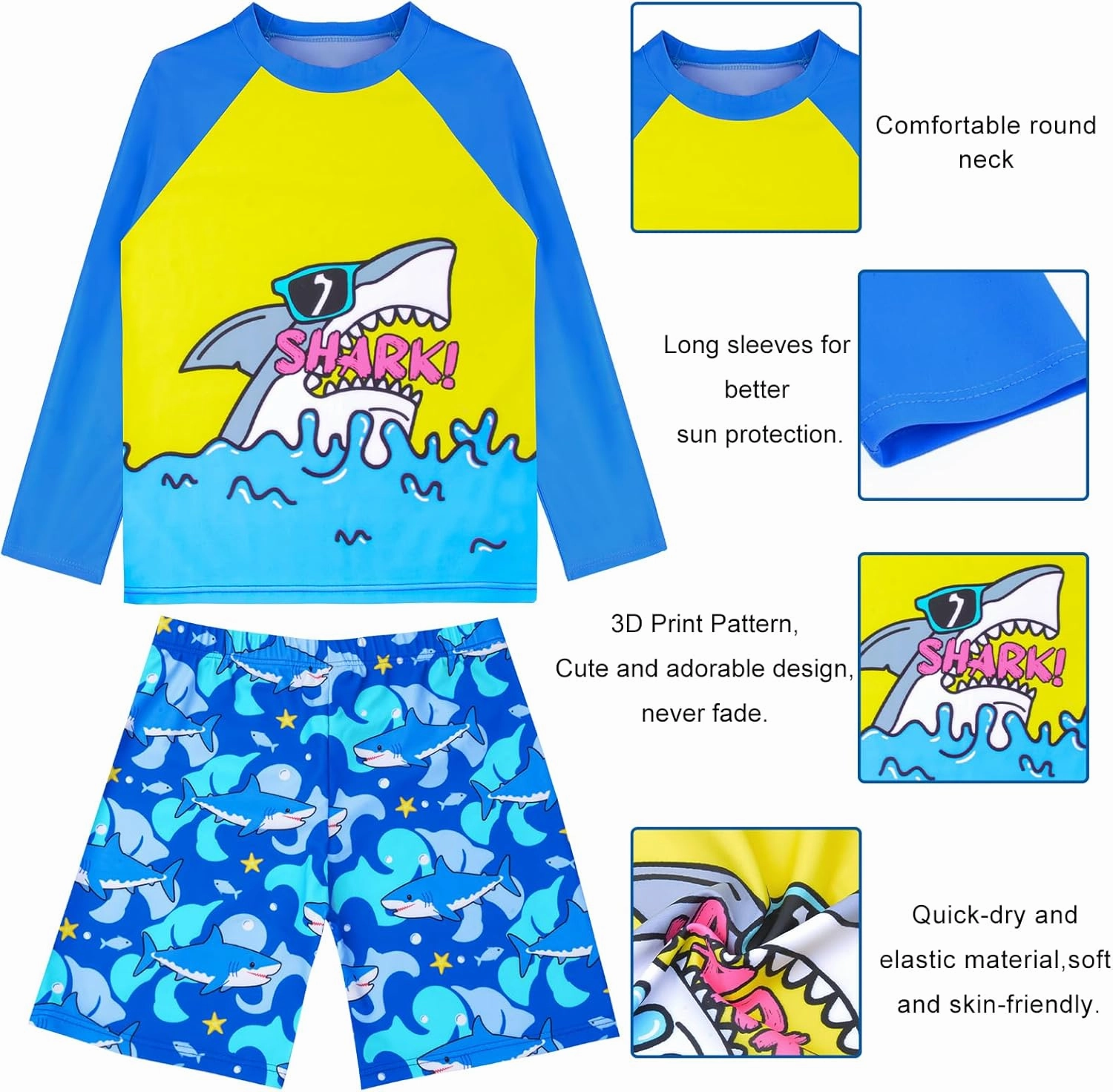 PASHOP Boys Swimsuit Rash Guard Boys' Swimwear Dinosaur Swimming Suits Bathing Suit for Toddler Boys Swim Trunk