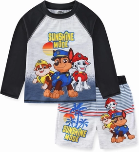 Paw Patrol Nickelodeon Chase Marshall Rubble Boys UPF 50  Rash Guard and Swim Trunks Swimsuit Set for Toddler and Big Kids