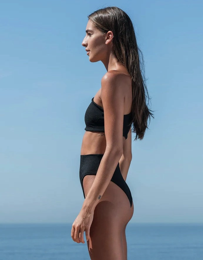 Perlin Bikini Top in Black Crepe
