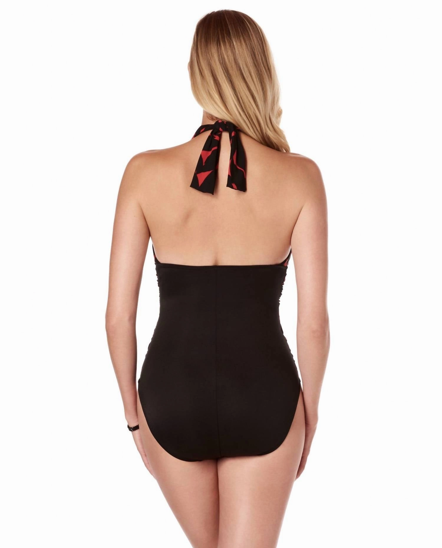 Petal Pusher Jenn V-Neck Shirred One Piece Swimsuit In Black