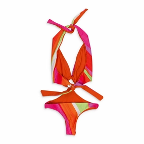 PINK/ORANGE/GREEN ONE-PIECE SWIMSUIT