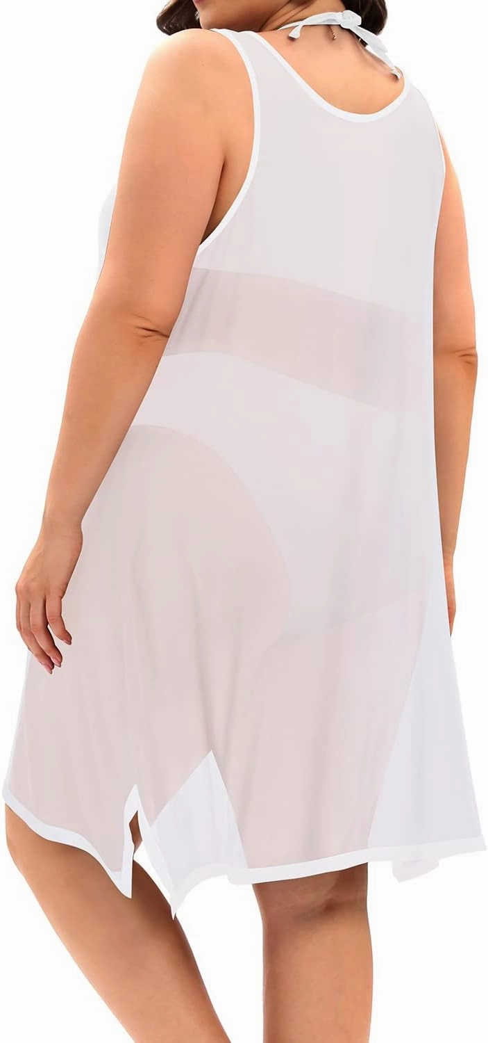 Pinup Fashion Plus Size Swimsuit Cover Up Beach Swimwear See Through Sheer Mesh Tank Dress